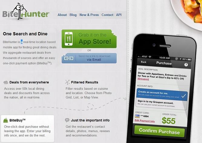 iPhone应用Bitehunter 让你用一个账户参加12个团购网站的团购