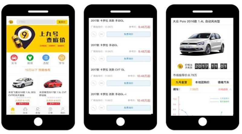 可交易的汽车查价平台，九号自助购车为用户提供低价买车、快速提车服务