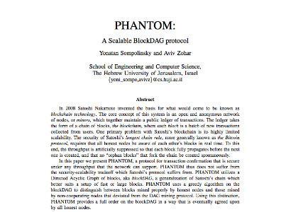 区块链扩容协议PHANTOM本周问世，推动DAG结合应用进展支持智能合约